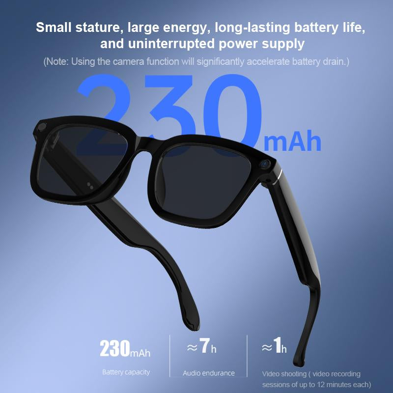 Smart Bluetooth Glasses with Camera, 1080P Video Recording Wearable Glasses, Multifunctional Wireless Audio Glasses with Headphone, Outdoor Sports Camera Sunglasses with Intelligent Voice Assistant, Anti-Blue Light Protection Eyeglass