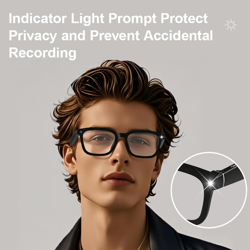 Smart Bluetooth Glasses with Camera, 1080P Video Recording Wearable Glasses, Multifunctional Wireless Audio Glasses with Headphone, Outdoor Sports Camera Sunglasses with Intelligent Voice Assistant, Anti-Blue Light Protection Eyeglass